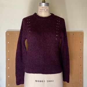 Banana Republic Purple/black Crew neck Wool Blend Sweater - XS